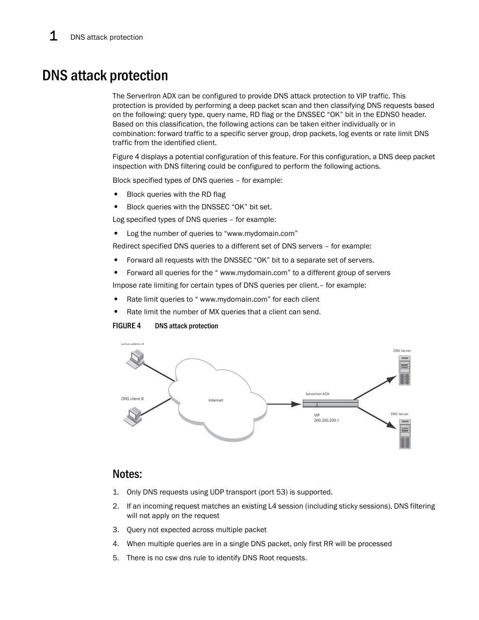 Dns attack protection, Notes | Brocade Communications Systems ServerIron ADX 12.4.00a User Manual | Page 56 / 226