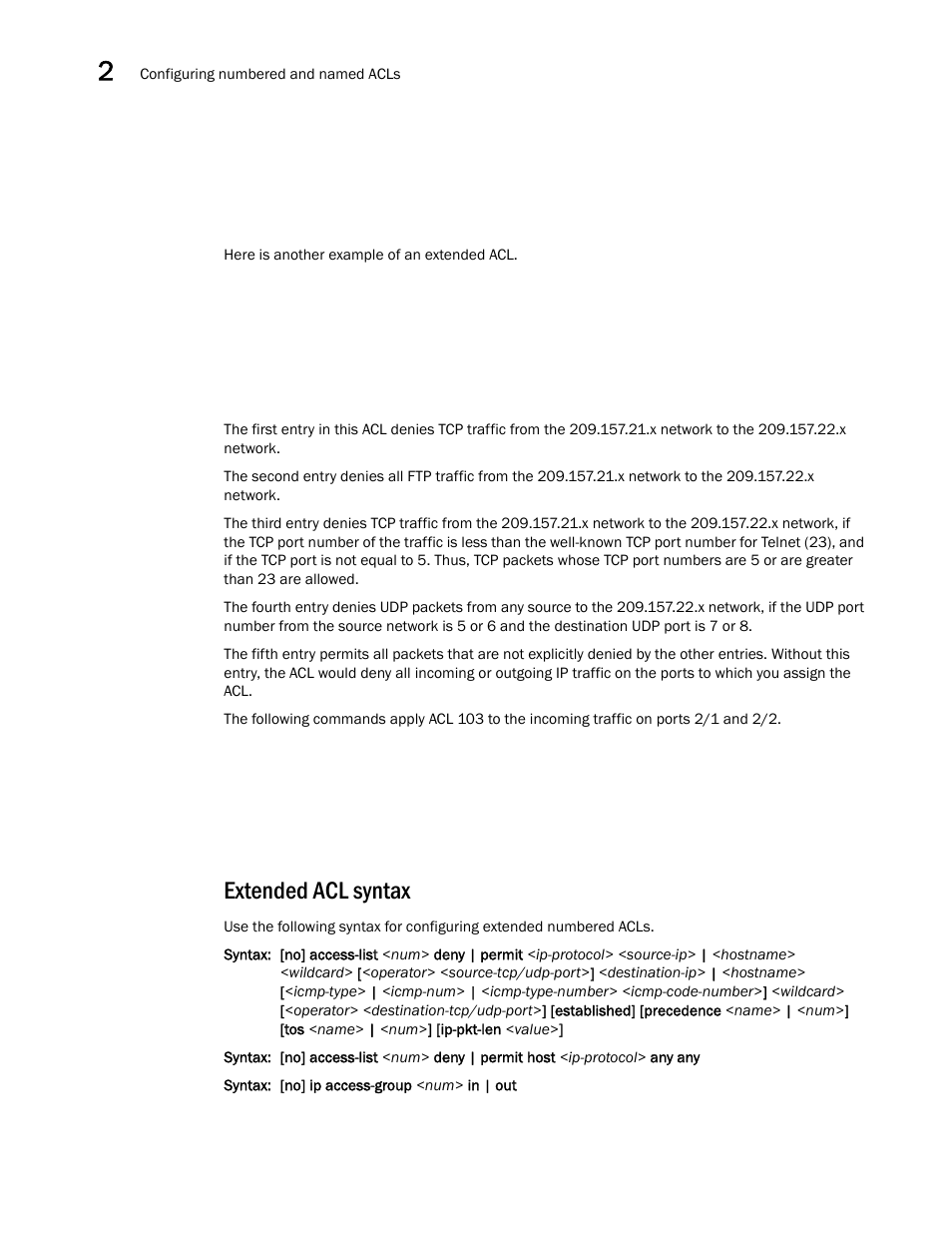 Extended acl syntax | Brocade Communications Systems ServerIron ADX 12.4.00a User Manual | Page 72 / 226