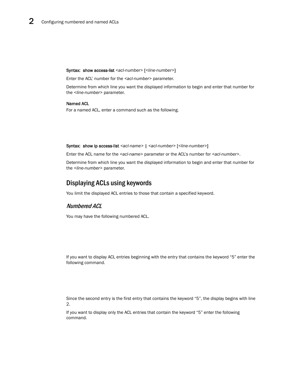 Displaying acls using keywords, Numbered acl | Brocade Communications Systems ServerIron ADX 12.4.00a User Manual | Page 78 / 226