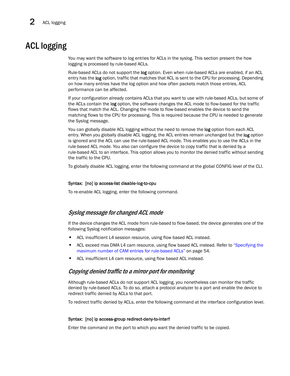 Acl logging, Syslog message for changed acl mode | Brocade Communications Systems ServerIron ADX 12.4.00a User Manual | Page 84 / 226