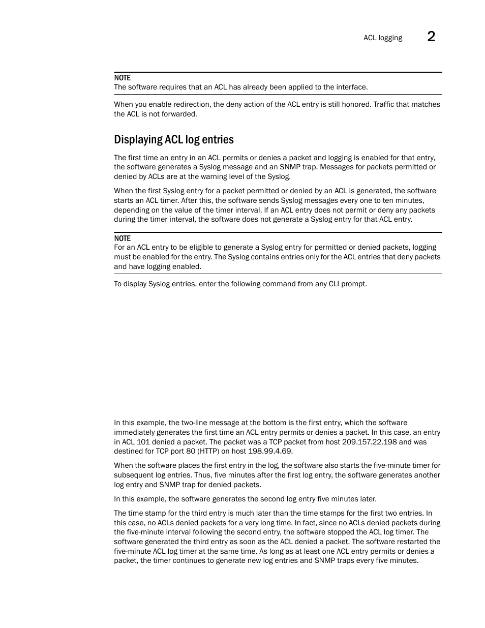 Displaying acl log entries | Brocade Communications Systems ServerIron ADX 12.4.00a User Manual | Page 85 / 226