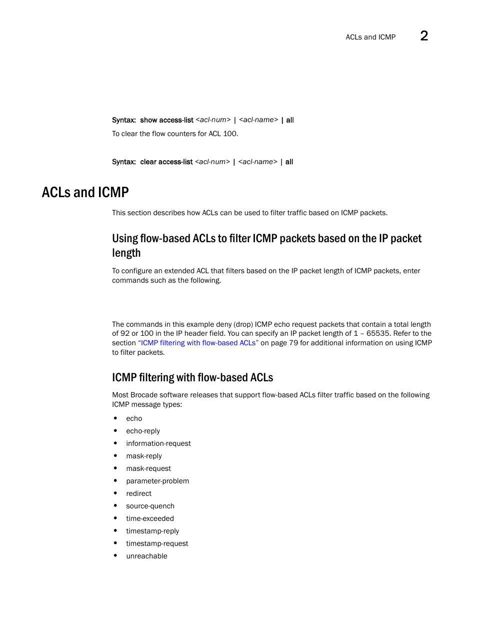 Acls and icmp, Icmp filtering with flow-based acls | Brocade Communications Systems ServerIron ADX 12.4.00a User Manual | Page 93 / 226
