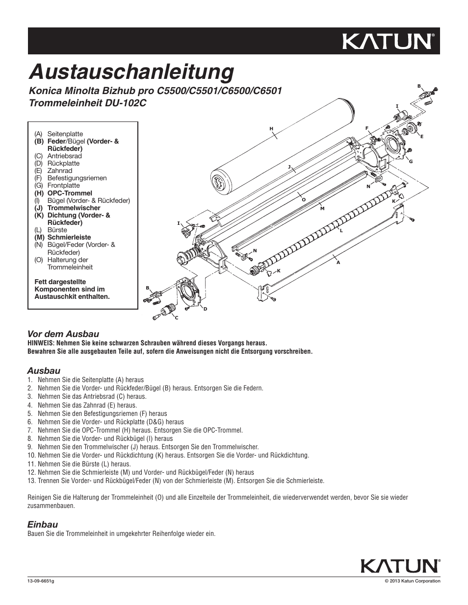 6651g kn bh c5500 rbi, Austauschanleitung, Vor dem ausbau | Ausbau, Einbau | Katun Konica Minolta bizhub pro C5500-series User Manual | Page 3 / 6