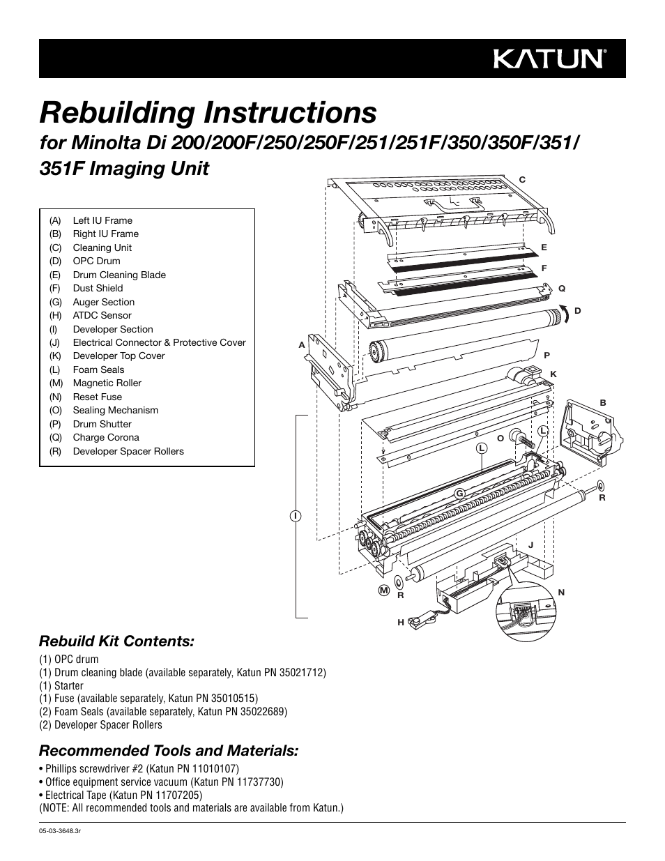 Katun Minolta Di 351F Imaging Unit User Manual | 12 pages