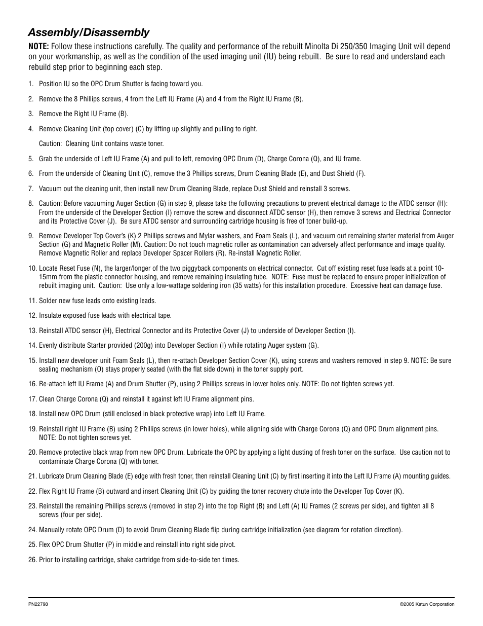 Assembly/disassembly | Katun Minolta Di 351F Imaging Unit User Manual | Page 2 / 12