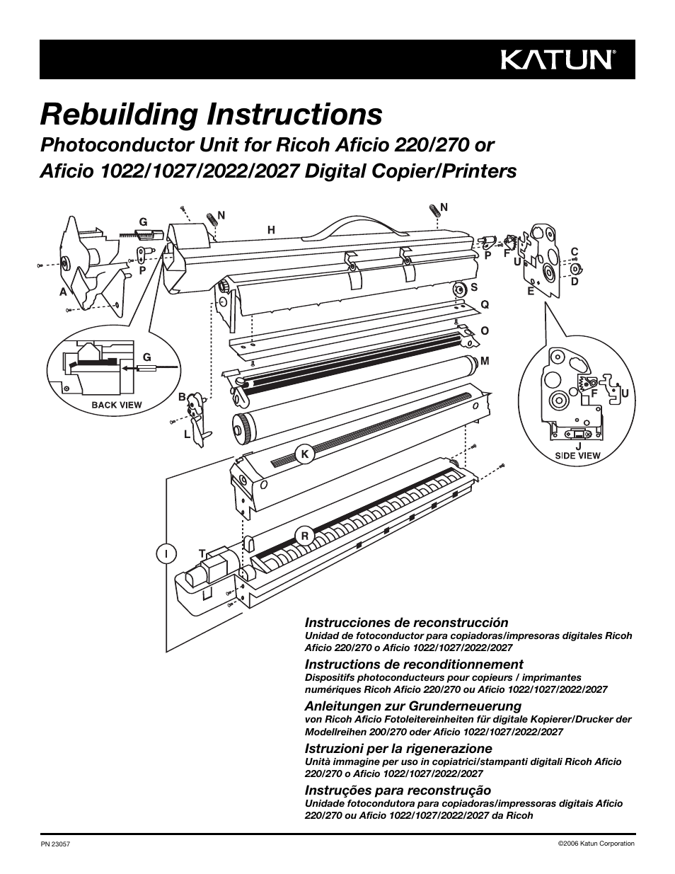 Katun Ricoh Aficio 2027 Digital Copier/Printers - Photoconductor Unit User Manual | 14 pages