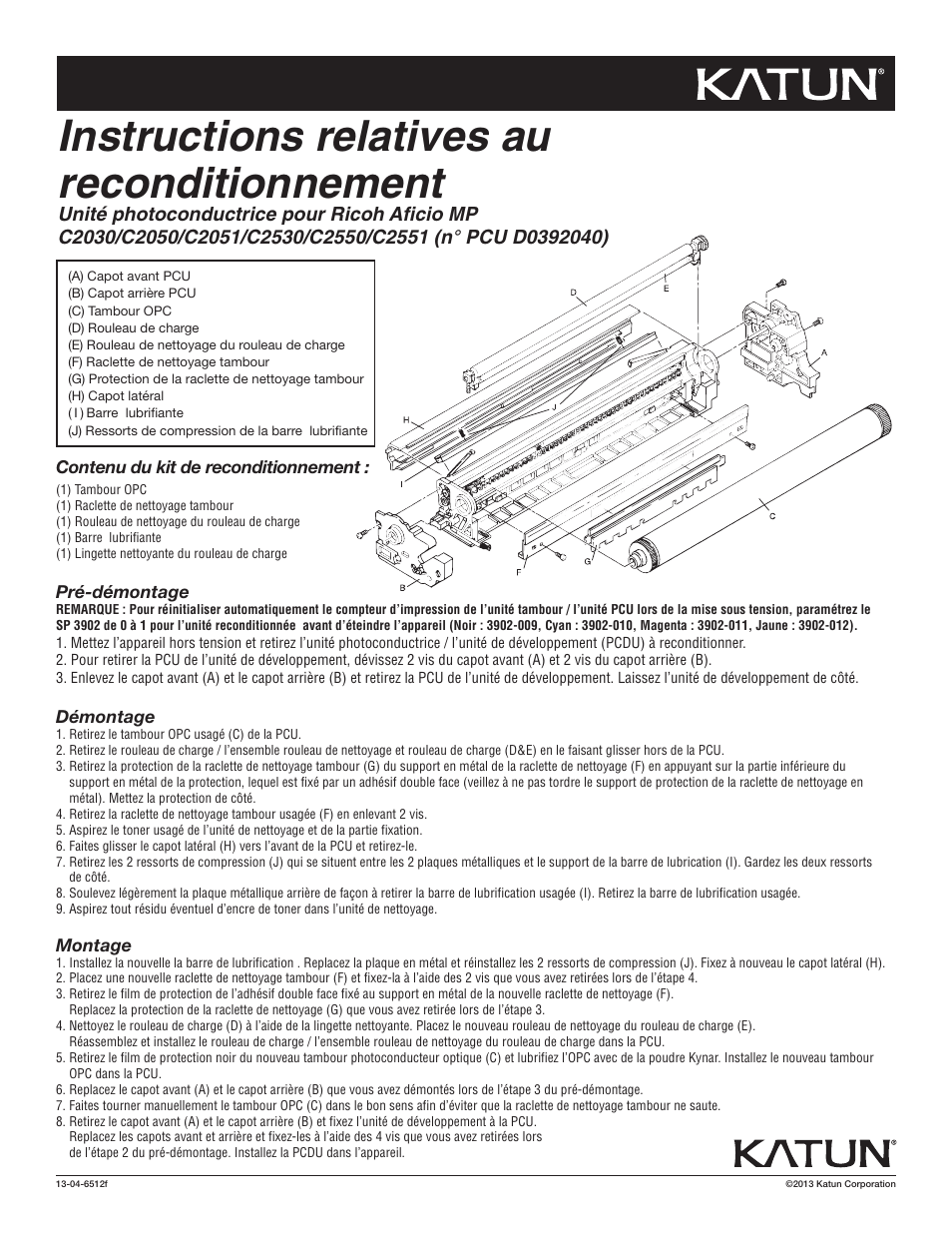 6512f rc 2030 duc rbi, Nstructions relatives au reconditionnement | Katun Ricoh C2030 User Manual | Page 2 / 6