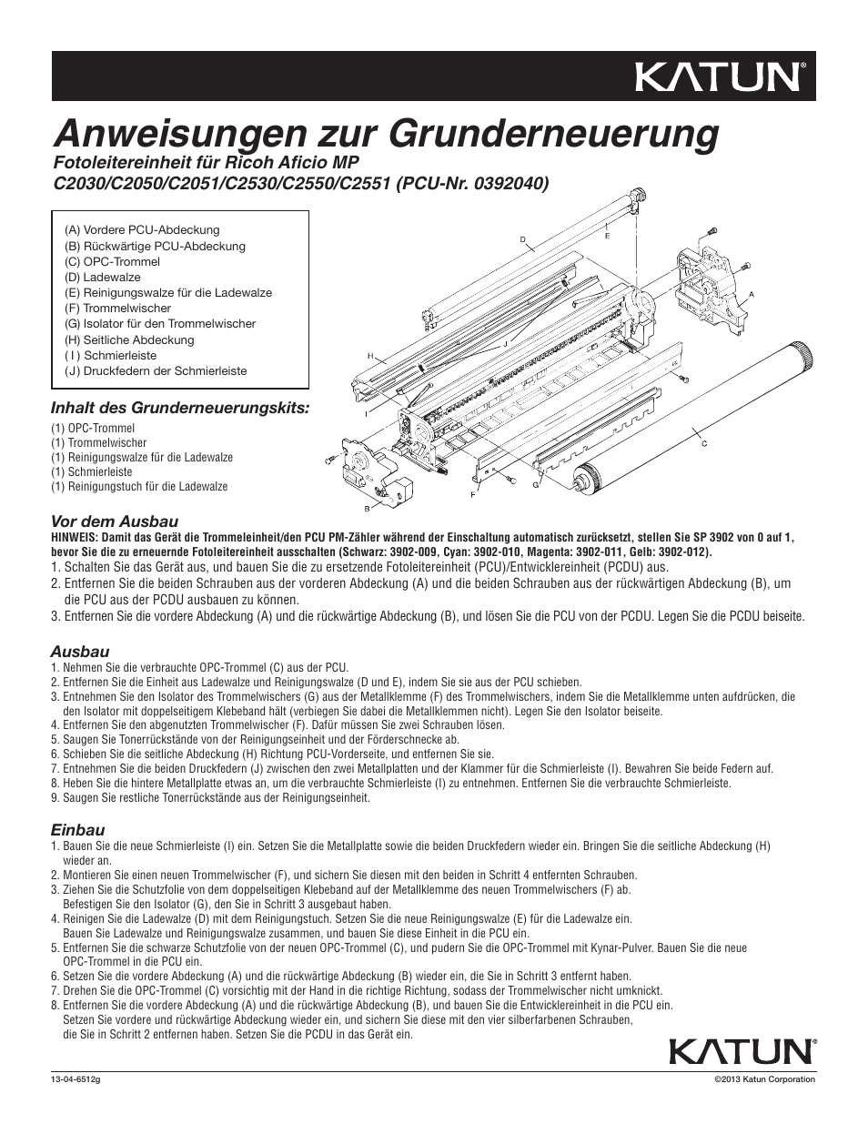 6512g rc 2030 duc rbi, Anweisungen zur grunderneuerung | Katun Ricoh C2030 User Manual | Page 3 / 6