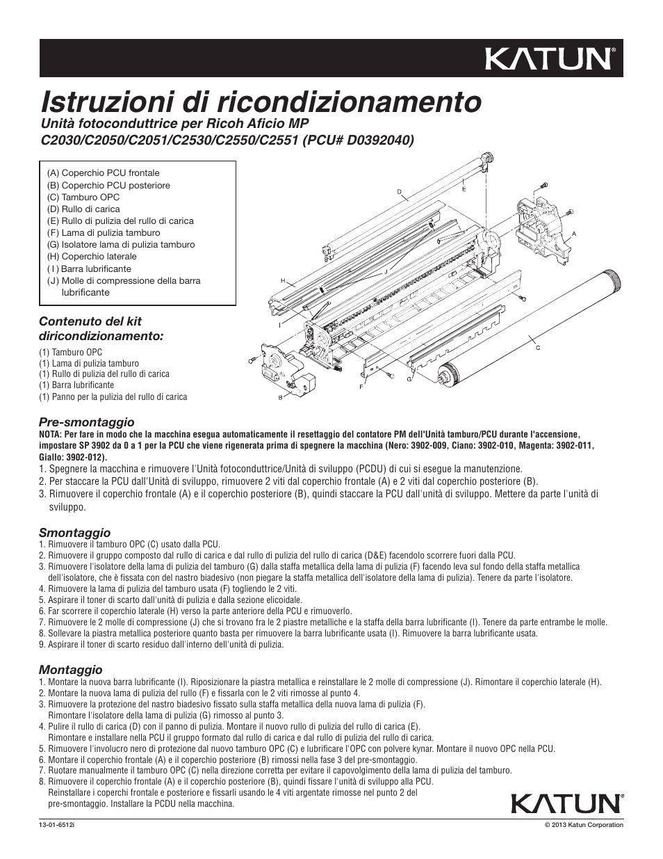 6512i rc 2030 duc rbi, Istruzioni di ricondizionamento | Katun Ricoh C2030 User Manual | Page 4 / 6