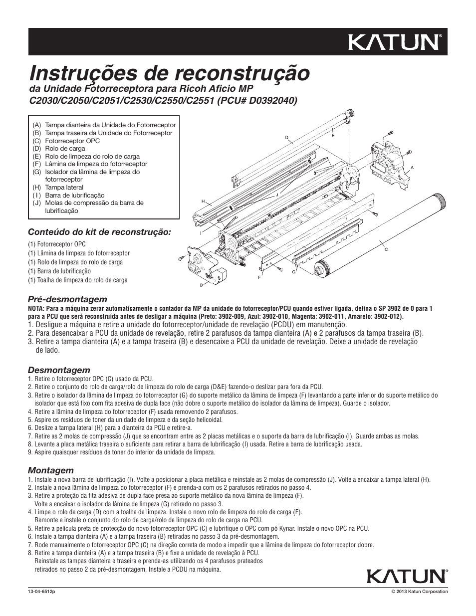 6512p rc 2030 duc rbi, Instruções de reconstrução | Katun Ricoh C2030 User Manual | Page 5 / 6