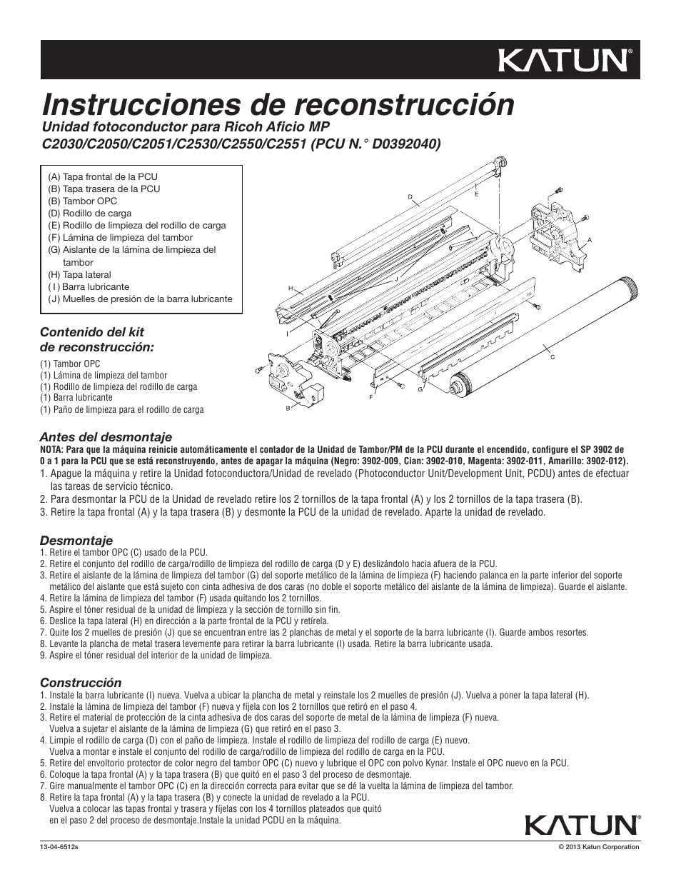 6512s rc 2030 duc rbi, Instrucciones de reconstrucción | Katun Ricoh C2030 User Manual | Page 6 / 6