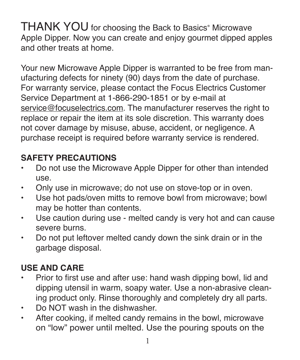 BACK TO BASICS Microwave apple Dipper User Manual | Page 2 / 8