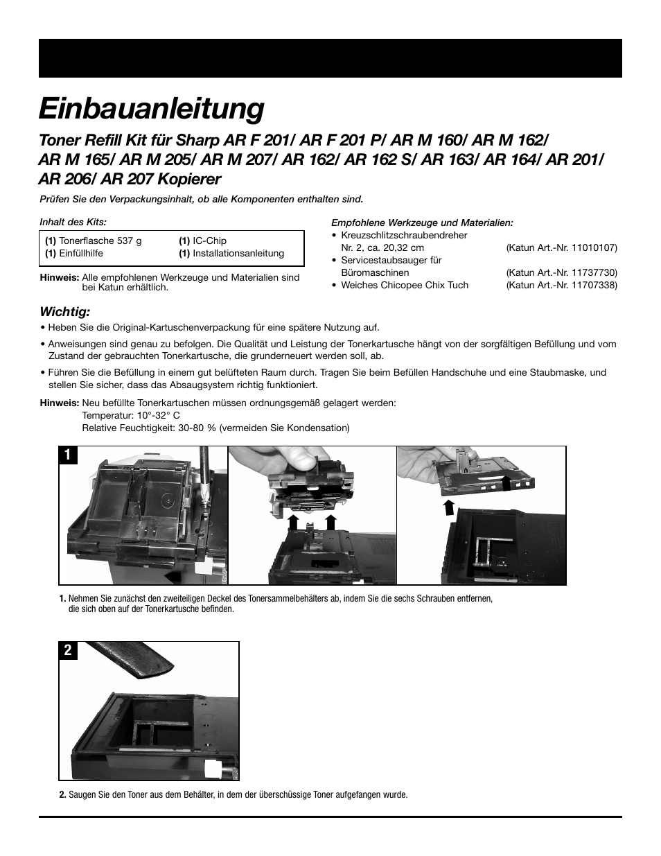 Einbauanleitung | Katun Sharp AR 207 Copiers - Toner Refill Kit User Manual | Page 11 / 20