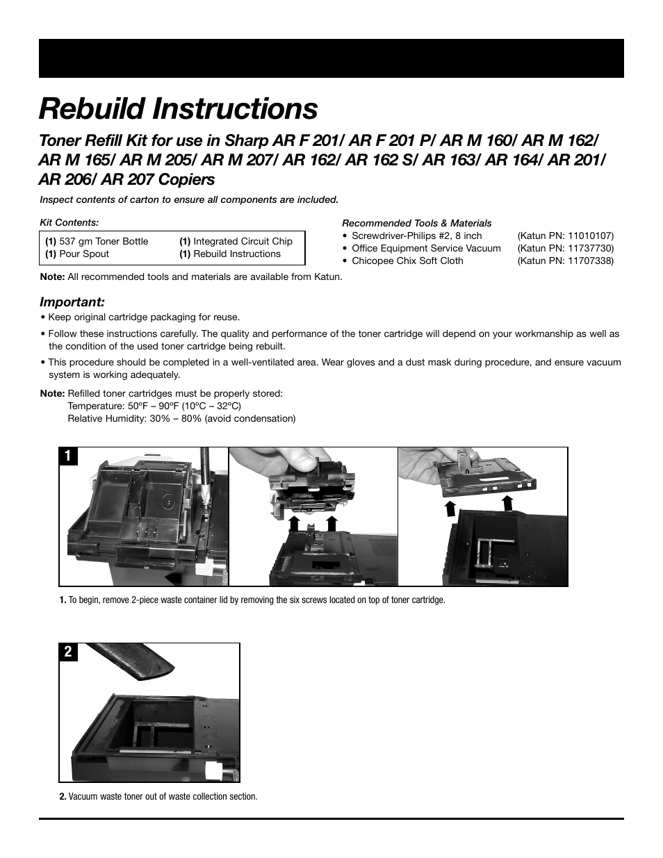 Rebuild instructions | Katun Sharp AR 207 Copiers - Toner Refill Kit User Manual | Page 2 / 20