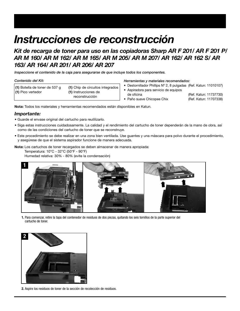 Instrucciones de reconstrucción | Katun Sharp AR 207 Copiers - Toner Refill Kit User Manual | Page 5 / 20