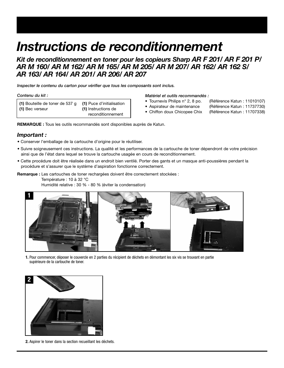 Instructions de reconditionnement | Katun Sharp AR 207 Copiers - Toner Refill Kit User Manual | Page 8 / 20