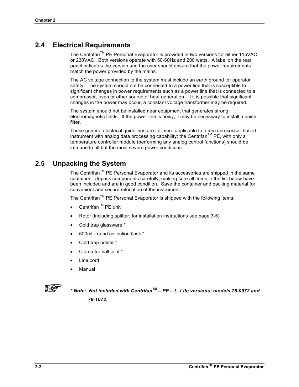 4 electrical requirements, 5 unpacking the system | KD Scientific Centrifan PE User Manual | Page 18 / 40