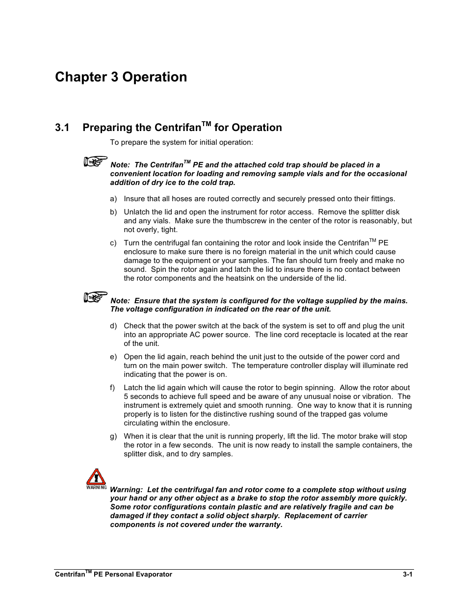 Chapter 3 operation, 1 preparing the centrifan, For operation | KD Scientific Centrifan PE User Manual | Page 23 / 40
