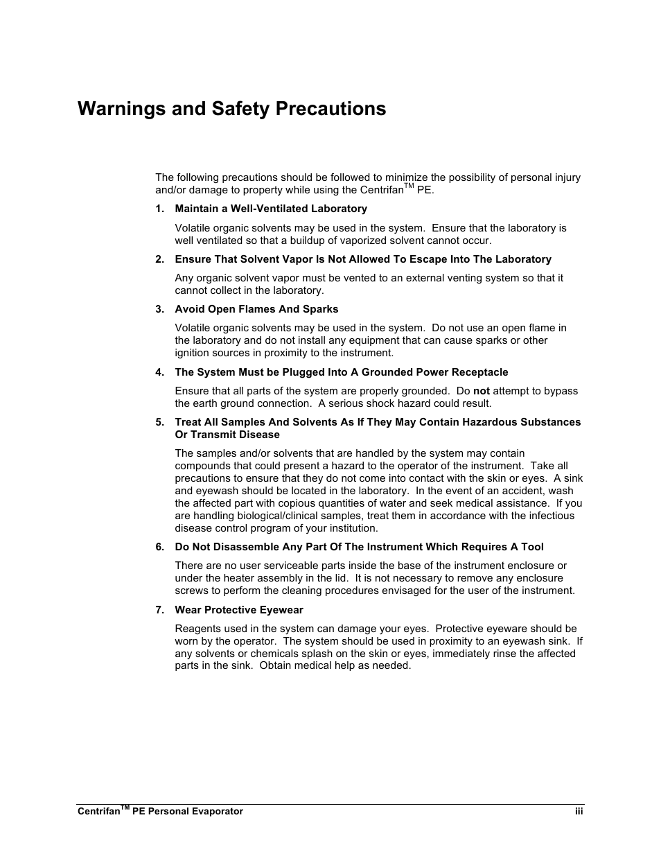 Warnings and safety precautions | KD Scientific Centrifan PE User Manual | Page 3 / 40