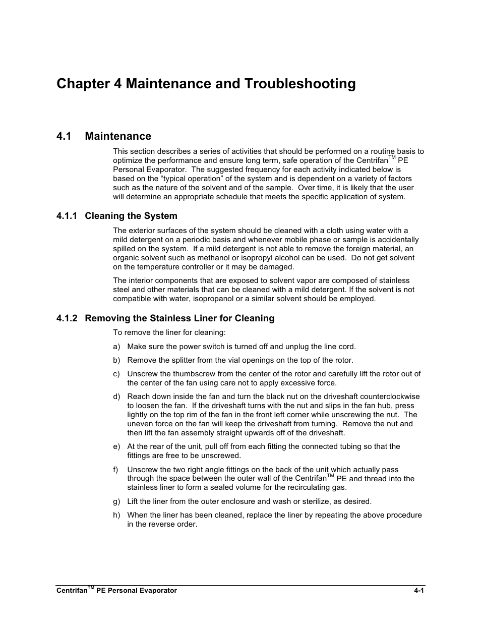 Chapter 4 maintenance and troubleshooting, 1 maintenance | KD Scientific Centrifan PE User Manual | Page 31 / 40