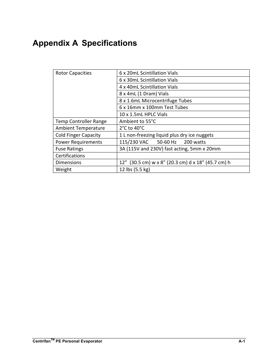 Appendix a specifications | KD Scientific Centrifan PE User Manual | Page 33 / 40