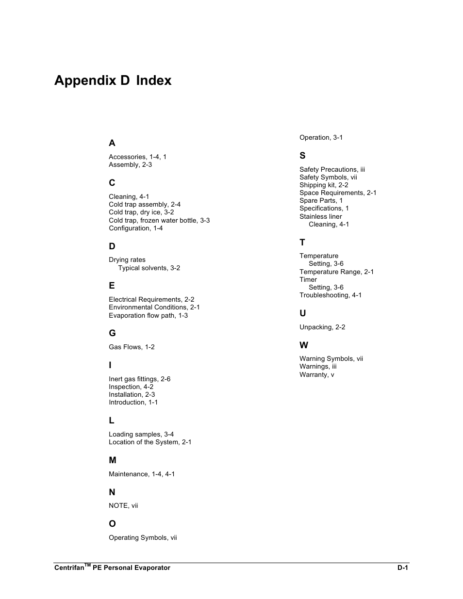 Appendix d index | KD Scientific Centrifan PE User Manual | Page 39 / 40