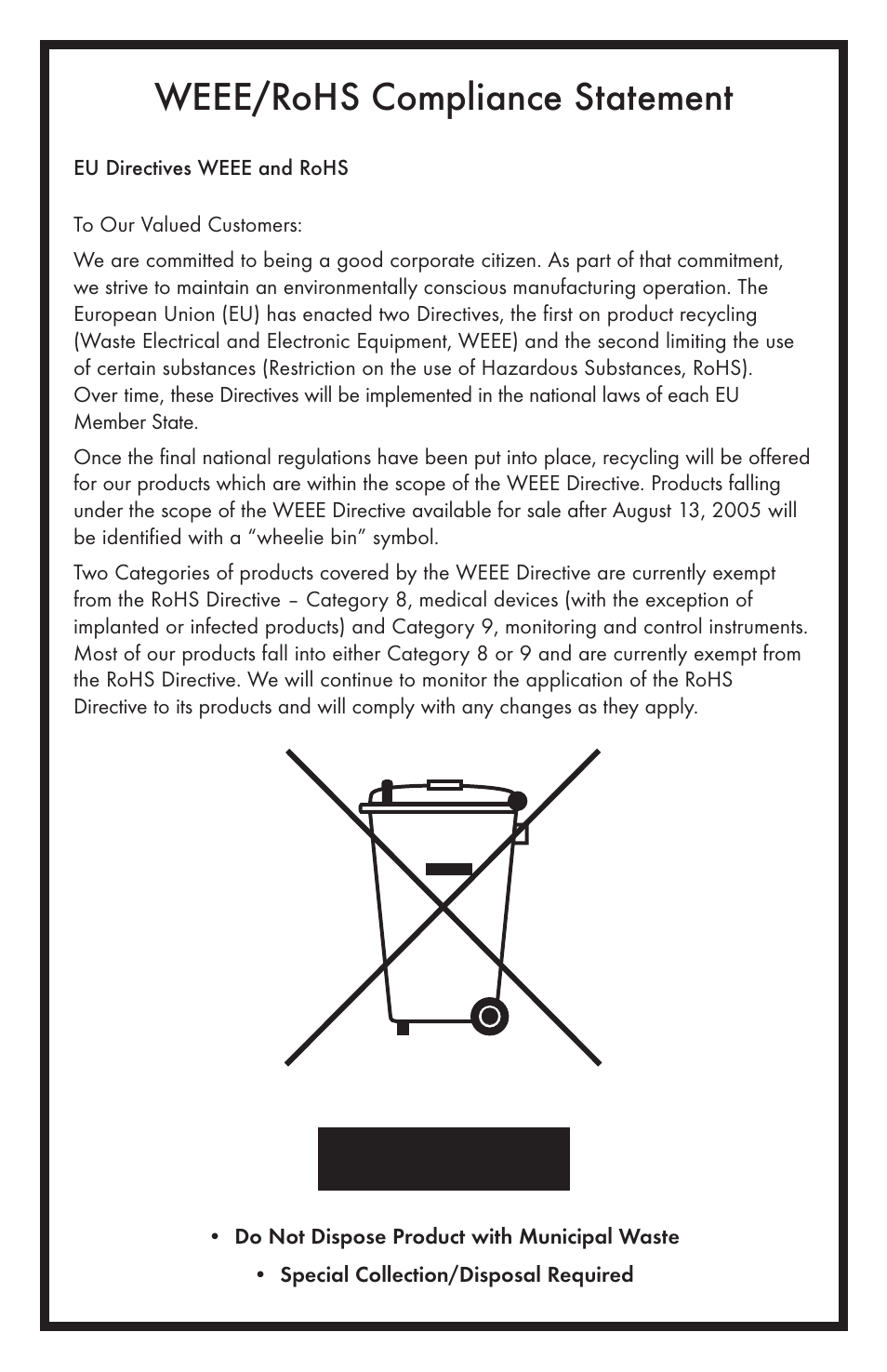 Weee/rohs compliance statement | KD Scientific 100 Series User Manual | Page 18 / 18