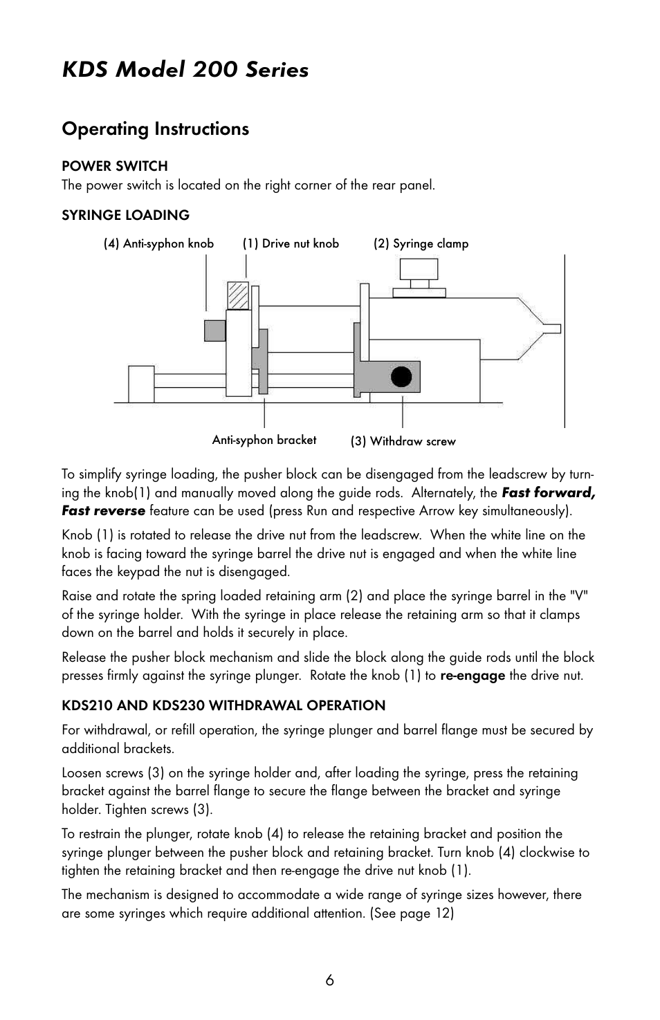 Kds model 200 series, Operating instructions | KD Scientific 200 Series User Manual | Page 10 / 39