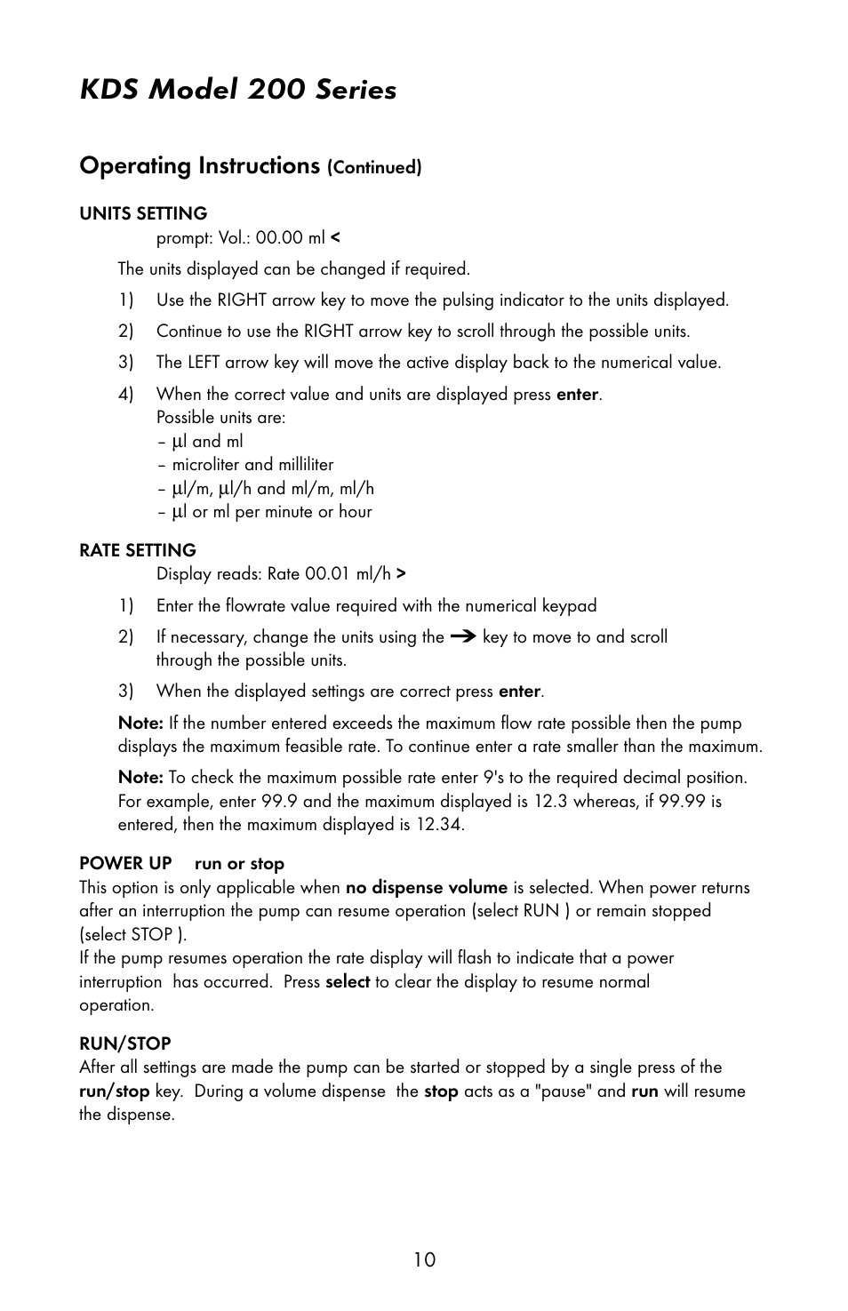 Kds model 200 series, Operating instructions | KD Scientific 200 Series User Manual | Page 14 / 39