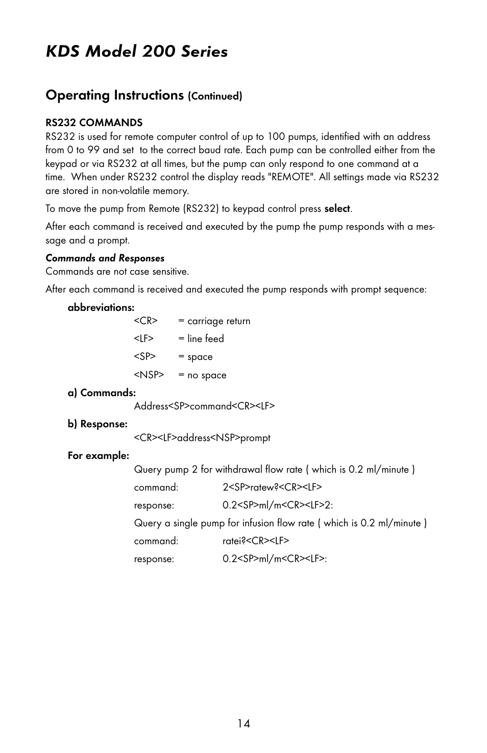 Kds model 200 series, Operating instructions | KD Scientific 200 Series User Manual | Page 18 / 39