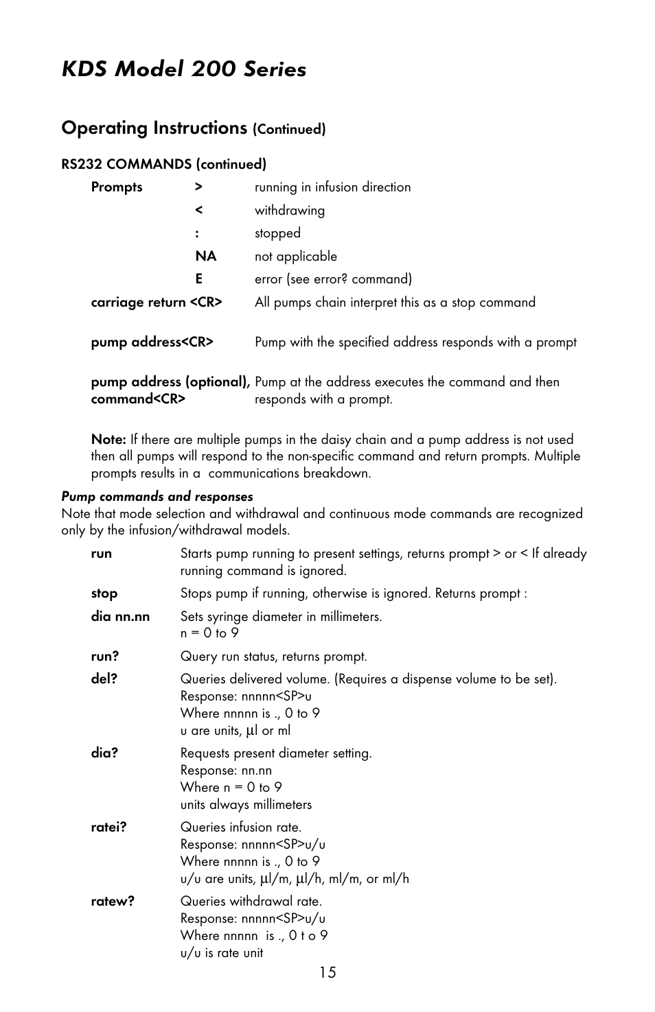 Kds model 200 series, Operating instructions | KD Scientific 200 Series User Manual | Page 19 / 39