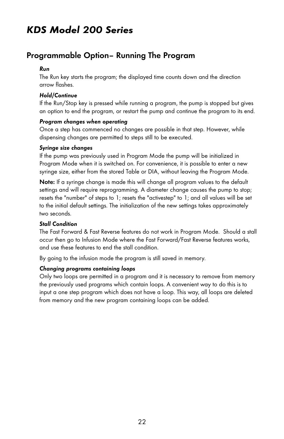 Kds model 200 series, Programmable option– running the program | KD Scientific 200 Series User Manual | Page 26 / 39