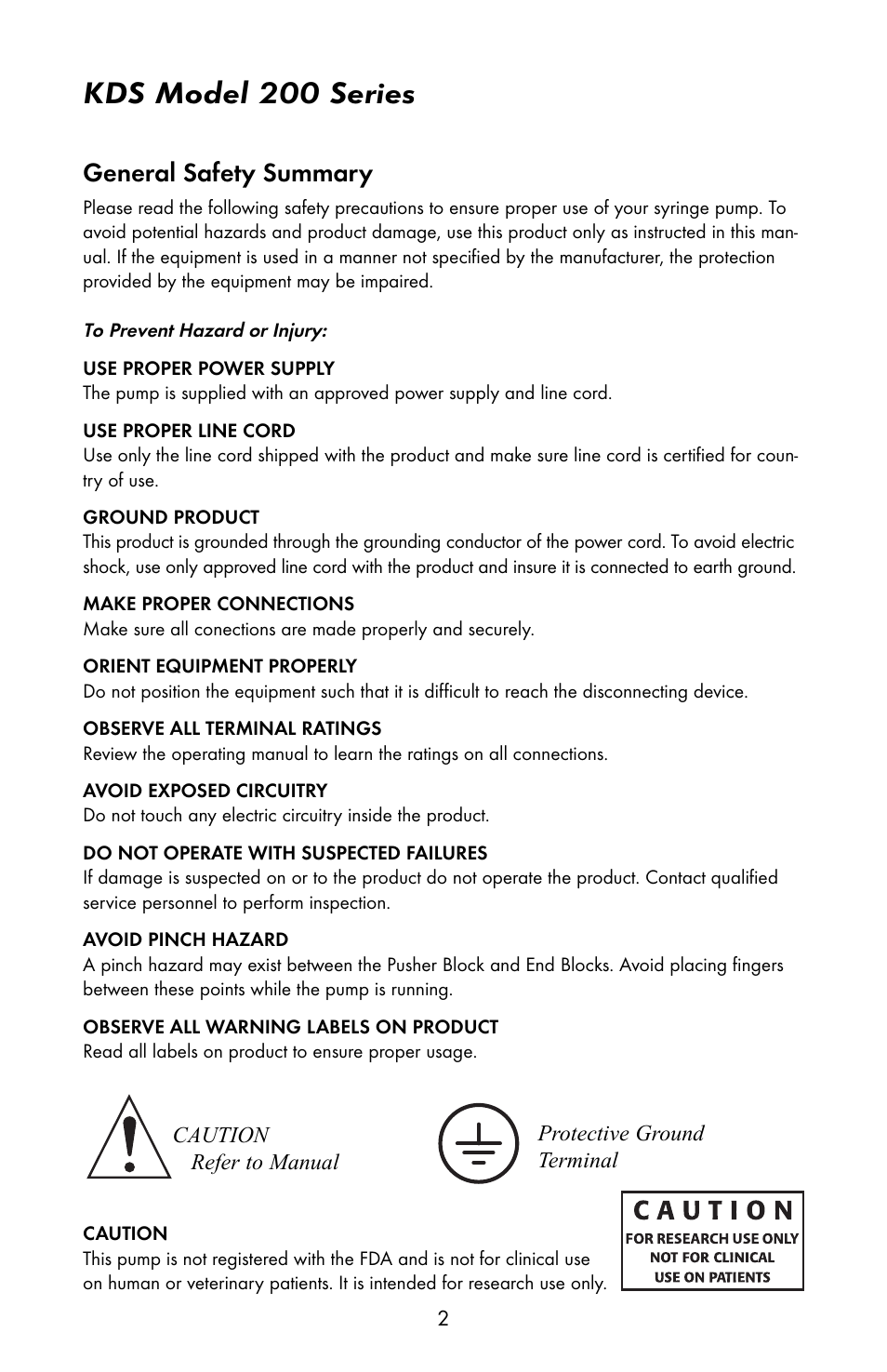 Kds model 200 series, General safety summary | KD Scientific 200 Series User Manual | Page 6 / 39