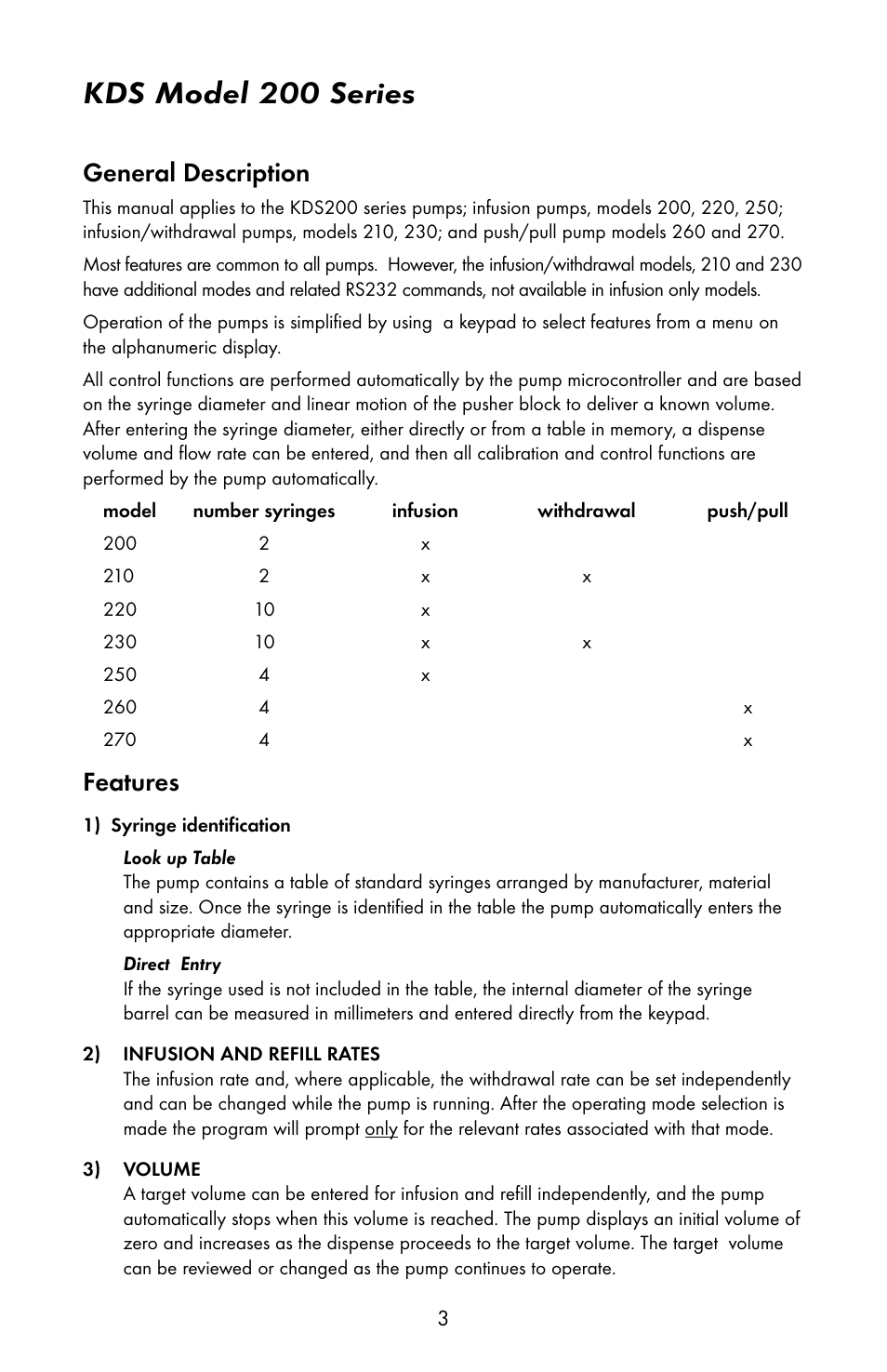 Kds model 200 series, General description, Features | KD Scientific 200 Series User Manual | Page 7 / 39