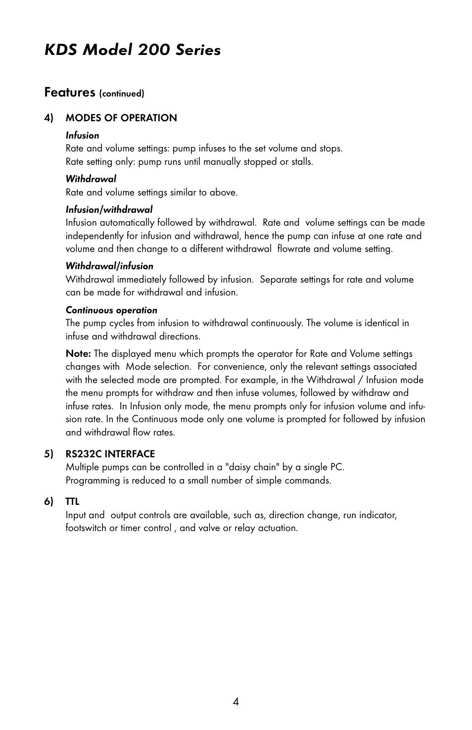 Kds model 200 series, Features | KD Scientific 200 Series User Manual | Page 8 / 39