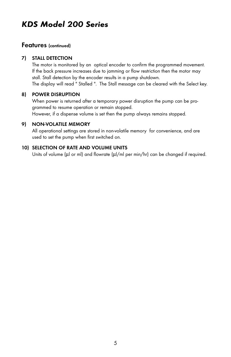 Kds model 200 series, Features | KD Scientific 200 Series User Manual | Page 9 / 39
