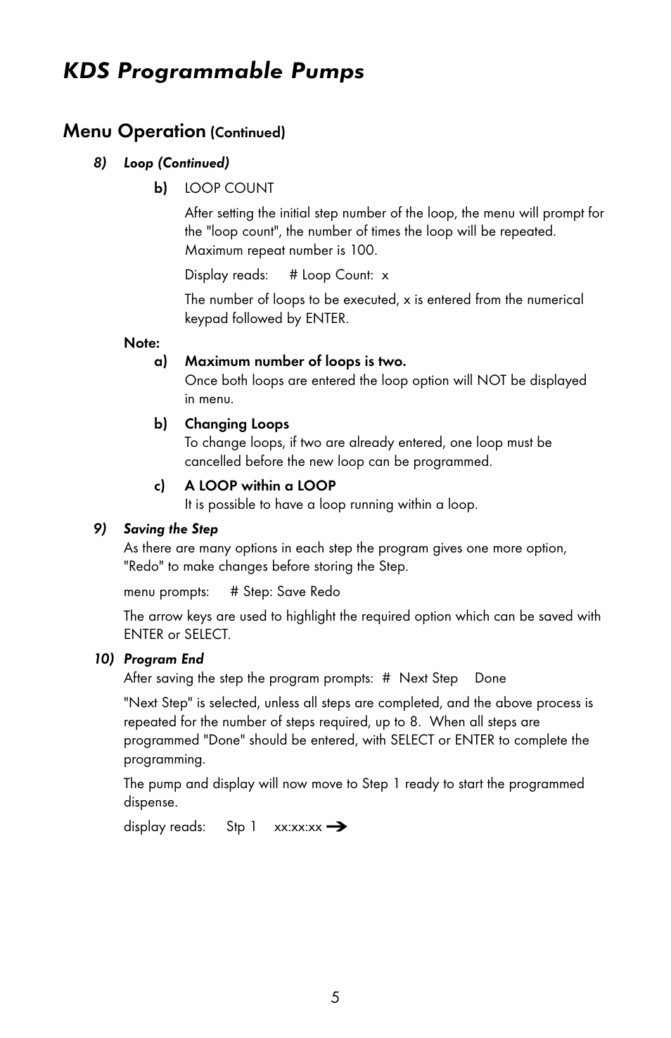Kds programmable pumps, Menu operation | KD Scientific 200 Programmable Manual User Manual | Page 8 / 15