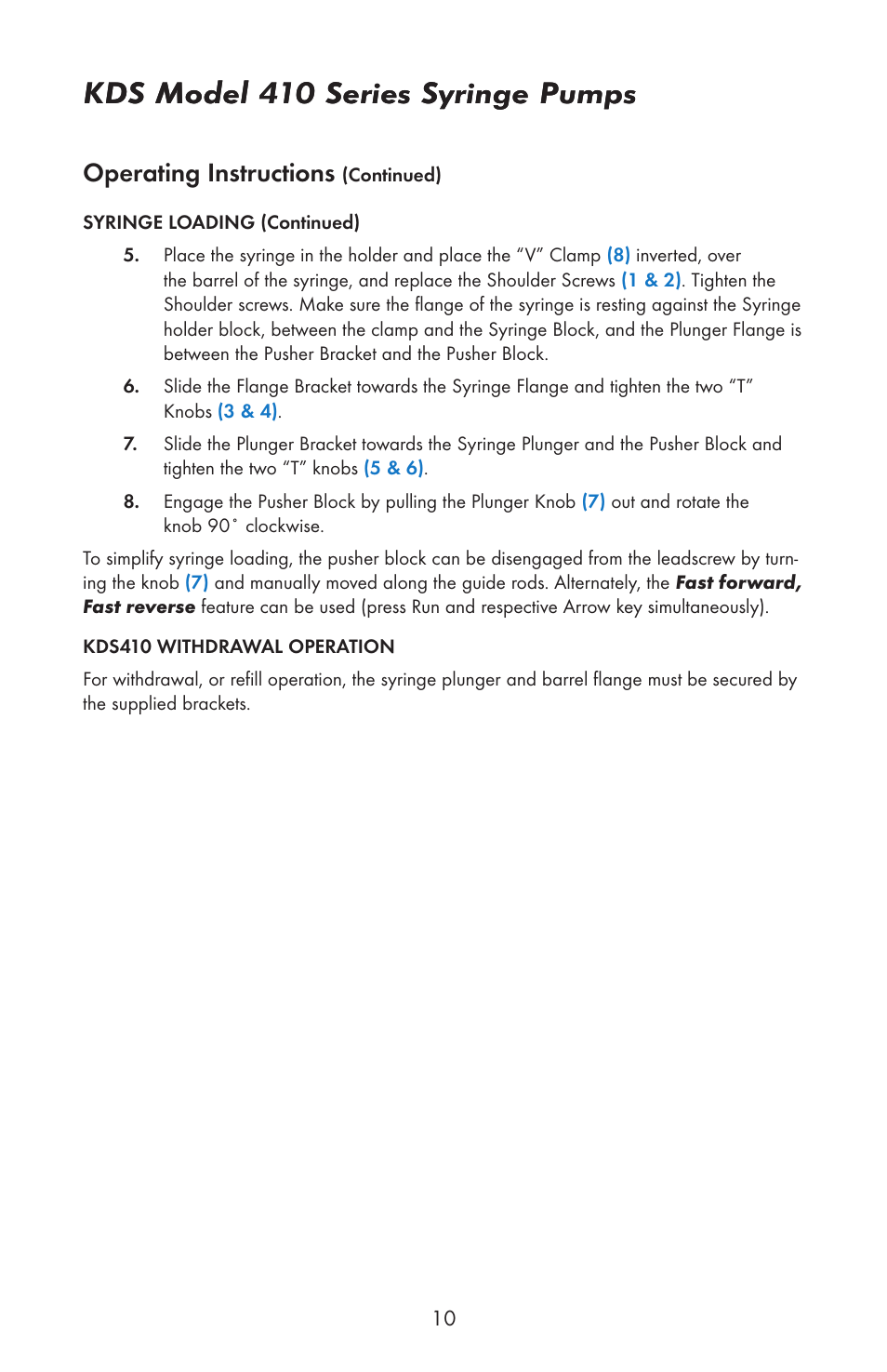 Kds model 410 series syringe pumps, Operating instructions | KD Scientific 410 User Manual | Page 12 / 38