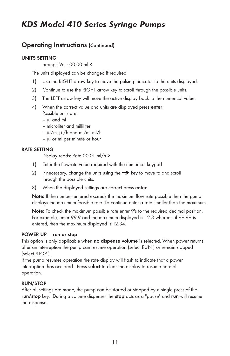 Kds model 410 series syringe pumps, Operating instructions | KD Scientific 410 User Manual | Page 13 / 38