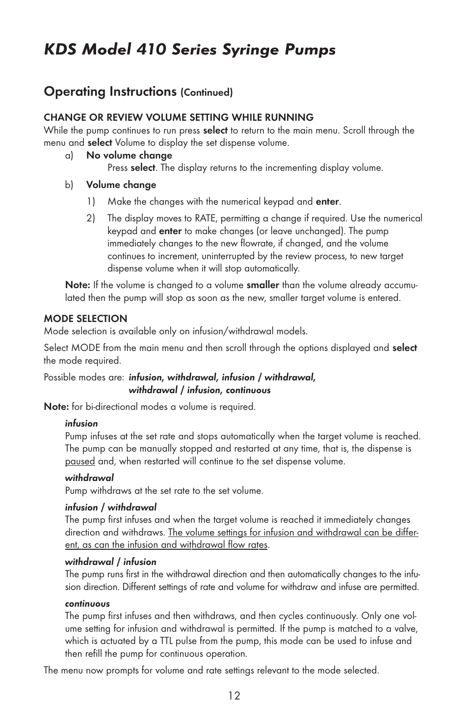 Kds model 410 series syringe pumps, Operating instructions | KD Scientific 410 User Manual | Page 14 / 38