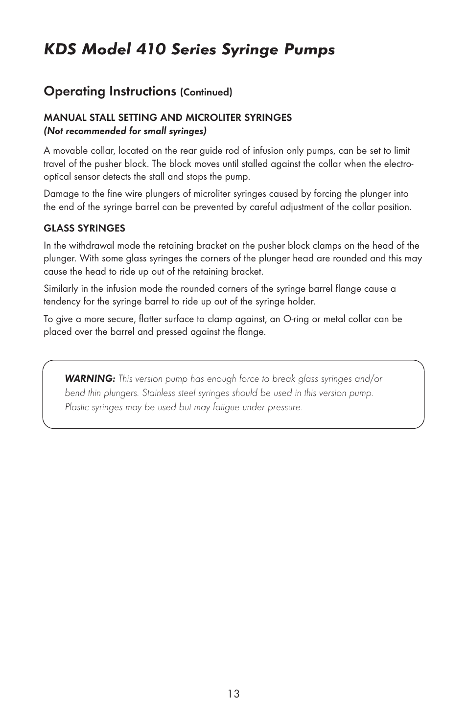 Kds model 410 series syringe pumps, Operating instructions | KD Scientific 410 User Manual | Page 15 / 38