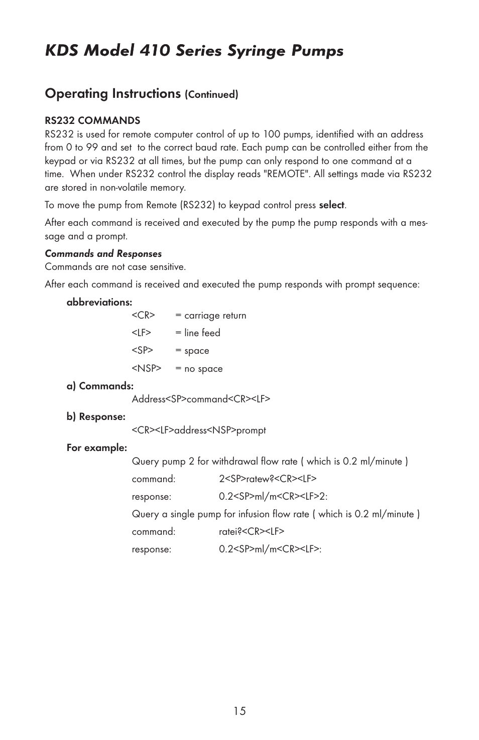 Kds model 410 series syringe pumps, Operating instructions | KD Scientific 410 User Manual | Page 17 / 38