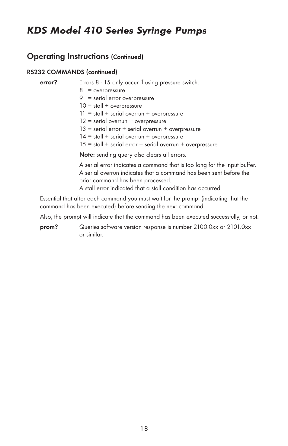 Kds model 410 series syringe pumps, Operating instructions | KD Scientific 410 User Manual | Page 20 / 38