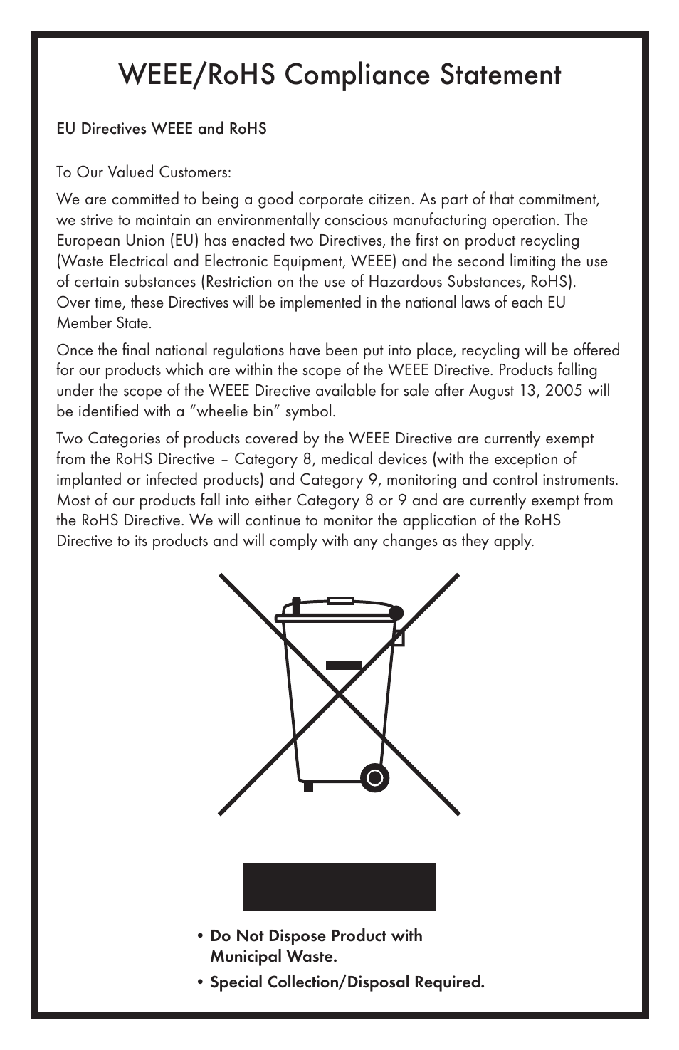 Weee/rohs compliance statement | KD Scientific 410 User Manual | Page 38 / 38