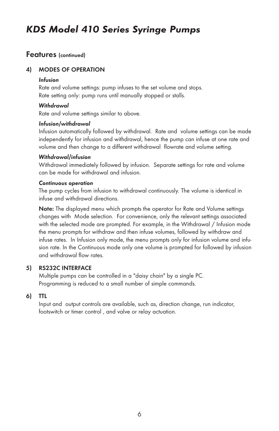 Kds model 410 series syringe pumps, Features | KD Scientific 410 User Manual | Page 8 / 38