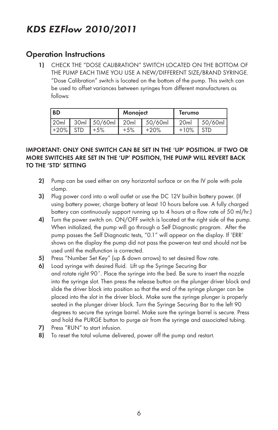 Operation instructions | KD Scientific EZFLOW 2010 User Manual | Page 7 / 9