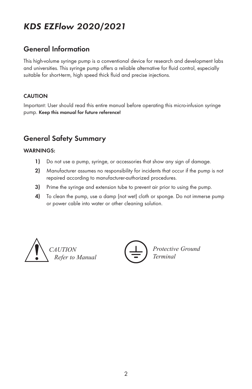General information, General safety summary | KD Scientific EZFLOW 2020 User Manual | Page 3 / 8