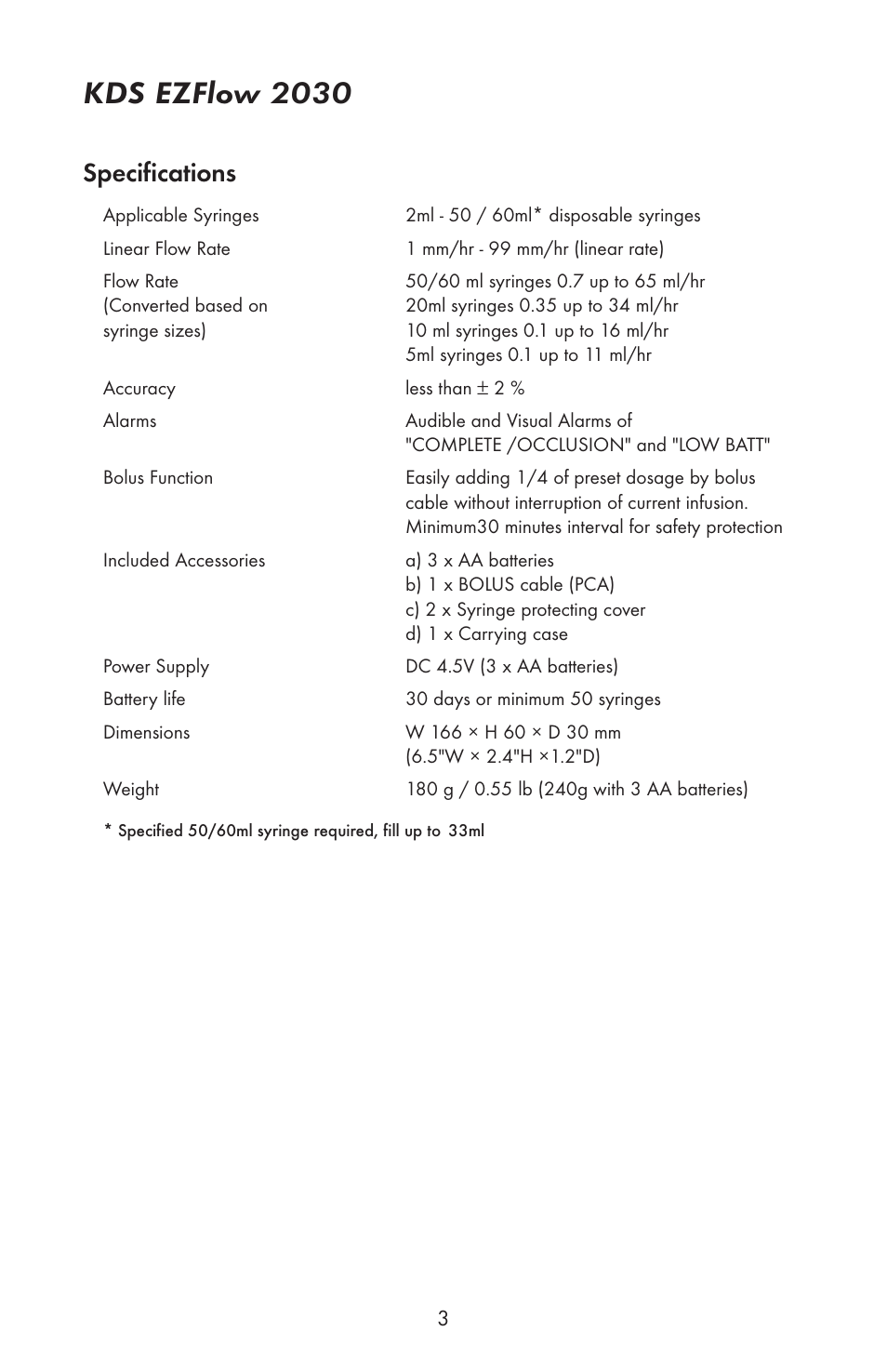 Kds ezflow 2030, Specifications | KD Scientific EZFLOW 2030 User Manual | Page 4 / 9