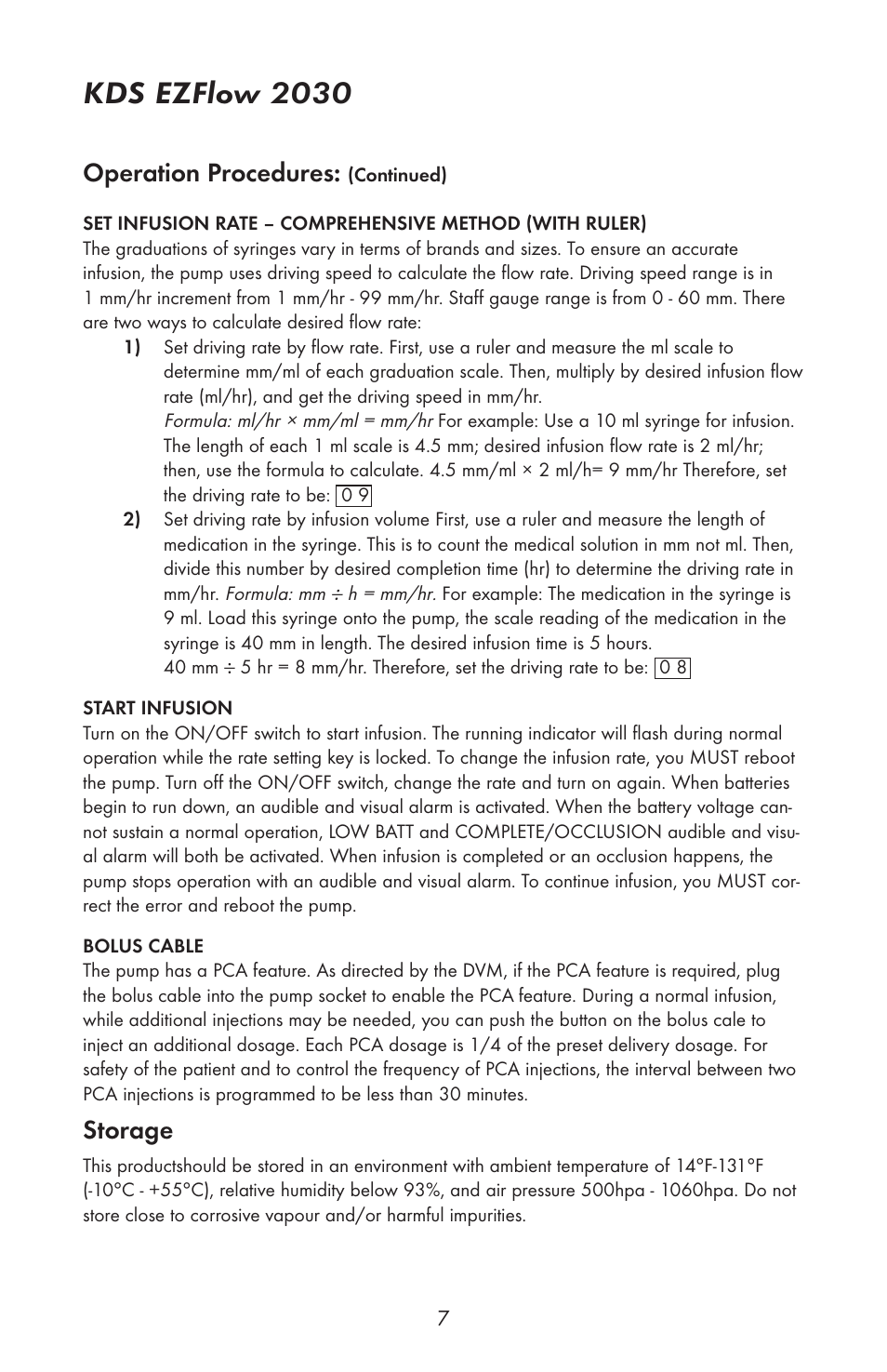 Kds ezflow 2030, Operation procedures, Storage | KD Scientific EZFLOW 2030 User Manual | Page 8 / 9
