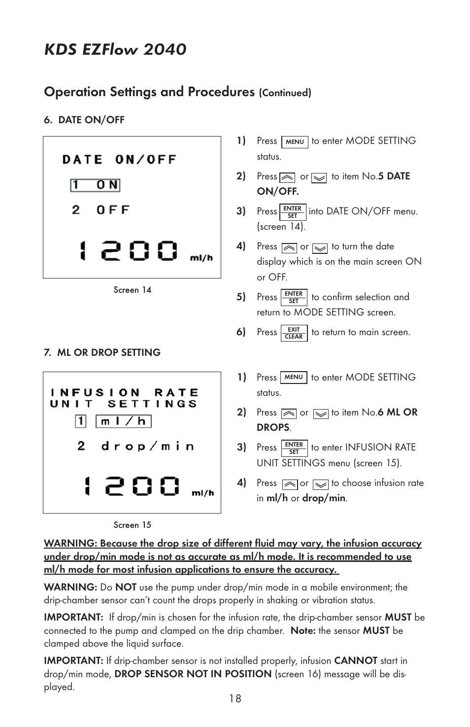 Kds ezflow 2040, Operation settings and procedures | KD Scientific EZFLOW 2040 User Manual | Page 20 / 34